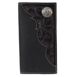 American Bison Tooled Side Rodeo Wallet with Conchos – Oil Pull Up – Durable, Stylish & RFID Protected (Buffalo Nikle, Black)