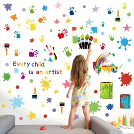 iMagitek Every Child is an Artist Wall Decals Watercolor Handprint Paint Splatter Polka Dots Splash Wall Decorations, Inspirational Quotes Wall Stickers forClassroom, Art Room, Playroom, Nursery Decor