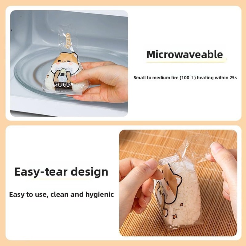 100-Pack Onigiri Wrappers with Stickers - Food Grade Plastic Musubi