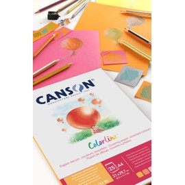 CANSON Colorline C31074P001 Coloured Drawing Paper, Double-Sided: Grained and Smooth, 150 gsm, 92 lb, Glued on the Short Side, A4 21 x 29.7 cm, 5 Different Colours, 25 Sheets