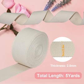 Heavy Cotton Webbing 5 Yards Webbing Straps Natural Cotton Sewing Webbing for Webbing Bag Handles, Bag Strap,Tote Bag Webbing,Cloth Belt,Arts and Crafts (2 Inch)
