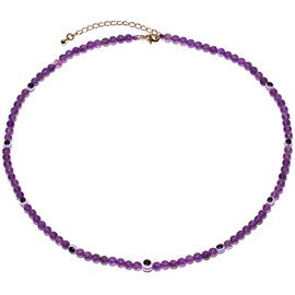 Jewboo Evil Eye/Crystal Chokers Necklaces for Women Amethyst Agate Gemstones Beaded Choker Necklace Amulet Jewelry for Her Gift (Amethyst)