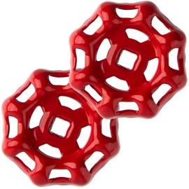 Isslly 2 pcs Outdoor Faucet Handles, Round Wheel Water Spigot Handle with 0.24 Inch Square Stem Hole, Rustproof Hose Bib Handle, Faucet Garden Valve Accessories for Replacement, Repair - Red