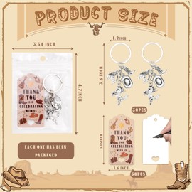Western Cowboy Party Favors for Rustic Wedding Favors, Cowgirl Bridal Showers, Baby Shower, Rodeo Themed Birthday - Bronco, Horseshoe, Boots & Hat Keychains with Thank You Tags (Silvery)