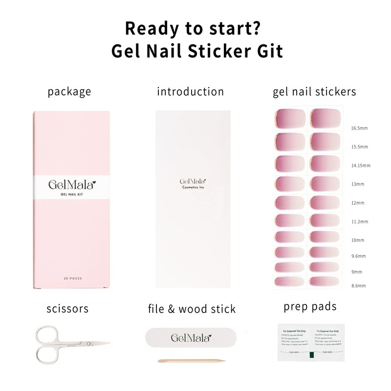 GelMala Gel Nail Stickers semi-Cured - Gel Nail Stickers Salon-Quality,
