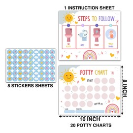 Sun Rainbow Potty Training Sticker Chart, 20 Potty Charts with 432 Round Stickers & 1 Instruction Sheet, Potty Reward Sticker Chart for Toddlers Girls - B05