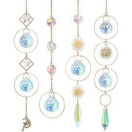 Koonafy Suncatcher Pendant Set of 4 Crystal Crystal Feng Shui Crystal Pendant Window Hanging Ornament Hanging Pendant Home Party Decor Entrance Window Entrance Car Decor Wind Chime for Garden Decoration Lucky Amulet Gift (Set of 4)
