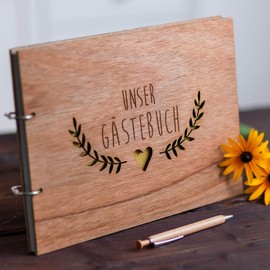 Hochzeitideal Special Guest Book Wedding Boho with 52 Pages of 100 g I Wedding Guest Book Made of Wood I Handmade Wedding Guest Book DIN A4