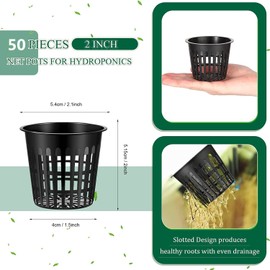 SAHENITEANA Lightweight Economy Net Pots, Thin Lip & Slotted Sides, for Hydroponics & Aquaponics, UV Resistant & BPA Free Plastic, Black 2" Round Mesh Pot Cups (Black-50 Pack, 2 inch)