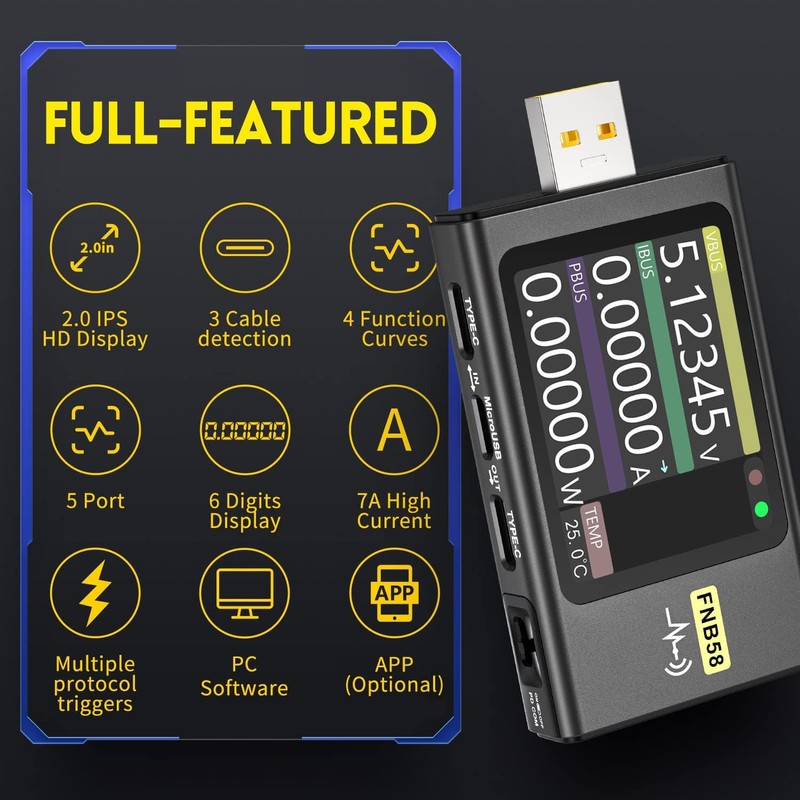 USB Tester 4-28V 7A LCD USB A&C Voltage Current Power