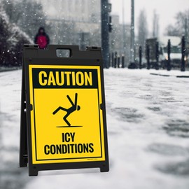 Caution Icy Conditions Sidewalk Sign Kit, 18x24 Inches, With A Frame Stand, Made in USA