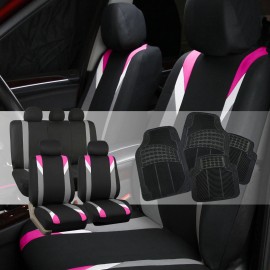 The Quality Cover Premium Modernistic Pink Black Auto Car Seat Covers with Rubber Floor Mats