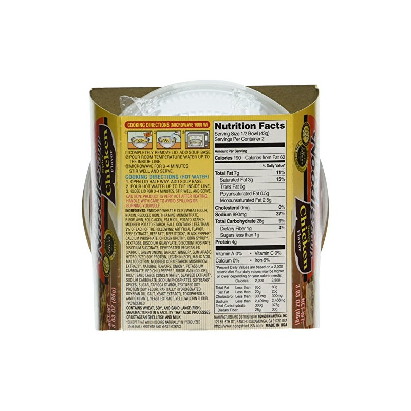 Nongshim Spicy Chicken Noodle Soup Bowl Soup Mix, 6 Pack,