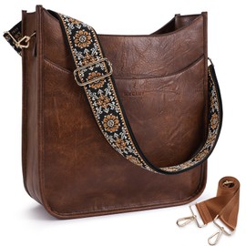 HKCLUF Crossbody Bag for Women Trendy,Vegan Leather Hobo Handbags Women Fashion Shoulder Bags Cross-body Purse with 2PCS Adjustable Strap(Brown Coffee)