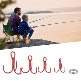 Tomotato Pack of 100 Round Treble Fishing Hooks Set, Carbon Steel Treble Hooks with Double Ring and Storage Box, Super Sharp Carp Hooks, Fishing Equipment for Freshwater and Saltwater Fishing (Red)