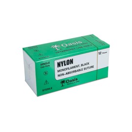 Oasis Nylon Monofilament Surgical Suture, 4-0, (FS-2) 3/8 19mm Reverse Cutting Needle, 75cm, 12/Box, Veterinary Use