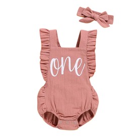 Shalofer Baby Girls One Year Old Outfits First Birthday Romper Cute Backless Ruffles Jumpsuit with Headband