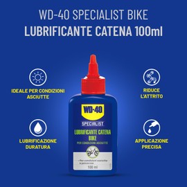 WD-40 - Specialist - Lubrificante Catena Bike - Per Condizioni Asciutte - Lubrifica, protegge dalla ruggine, riduce la frizione e l'usura della catena - Sistema contagocce - 100ml