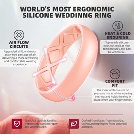 Egnaro Inner Arc Ergonomic Breathable Design, Silicone Rings for Women with half sizes, Women's Silicone Wedding Band，5.5mm Wide-2mm Thick