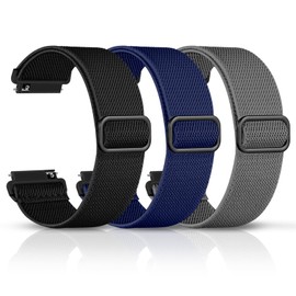 DaQin 3 Pack Quick Release Stretchy Watch Bands - 16mm 18mm 20mm 22mm Watch Band, Adjustable Soft Nylon Solo Loop Strap Elastic Nylon Braided Relacement Wristband for Men Women, Black/Navy Blue/Grey