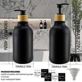 Soap Dispenser Black Matte Plastic Shampoo Bottles for Filling Pack of 3 Pump Bottles 500 ml Shampoo Dispenser Pump Dispenser with Sticker Funnel for Kitchen Bathroom
