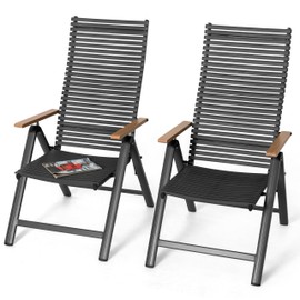 NUU GARDEN 2 Piece Outdoor Folding Patio Chairs, Outdoor Lawn Chairs, Patio Dining Chairs with Adjustable Backrests, Rust Proof and Lightweight Aluminum Frame, for Garden, Porch, Yard, Dark Gray