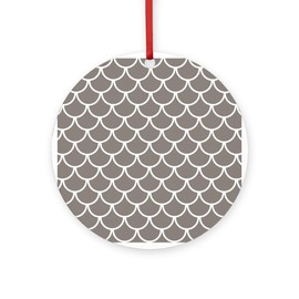 CafePress Neutral Brown Fish Scales Pattern Round 4" MDF Holiday Ornament
