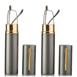 IG Reading Glasses Pocket Readers Ultra Compact Spring Portable Pocket Aluminum Tube Gunmetal +3.00