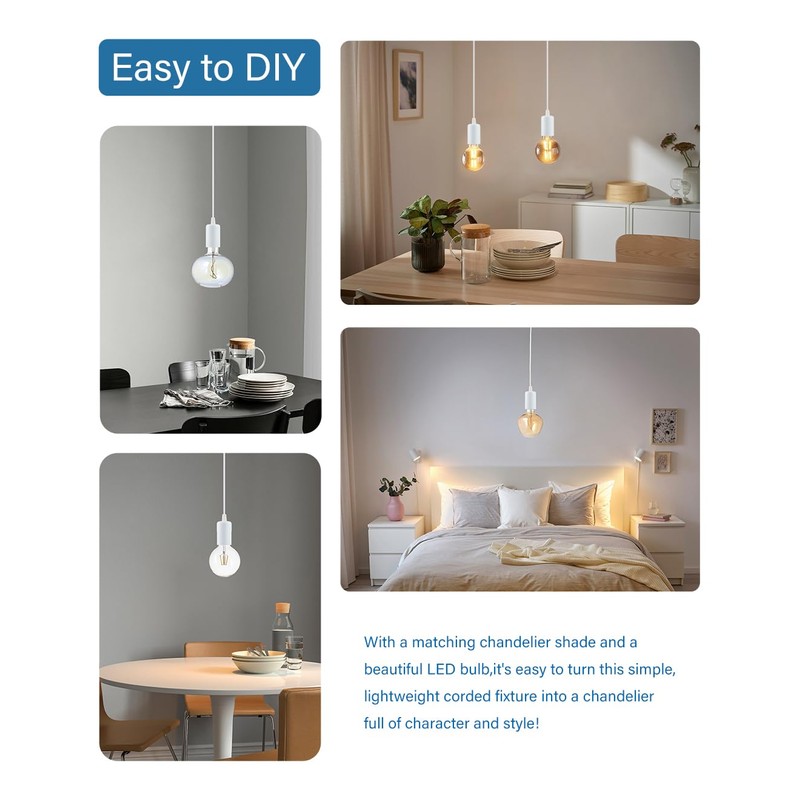 Vecys White Pendant Light Fitting,Ceiling Fitting Set with 100cm Adjustable