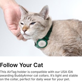 BuddyArmor Cat Airtag Collar, US IDA Gold Award Cat Safety Collar Non Breakaway Elastic Airtag Collar Lightweight Airtag Holder Anodized Aluminium Case for Kitten Small to Large Cats,S(Glacier Silver)