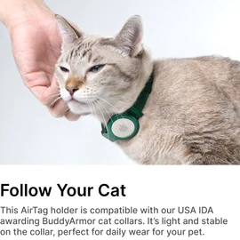 BuddyArmor Cat Airtag Collar, US IDA Gold Award Cat Safety Collar Non Breakaway Elastic Airtag Collar Lightweight Airtag Holder Anodized Aluminium Case for Kitten Small to Large Cats,S(Glacier Silver)