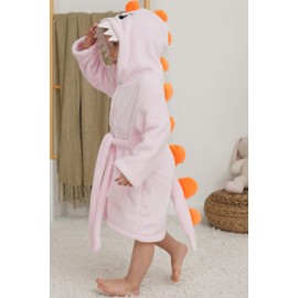 ABSMM Boys Girls Bathrobe Kids Toddler Cartoon Dinosaur With Tail Hooded Sleep Robe (Pink, 2-3T)