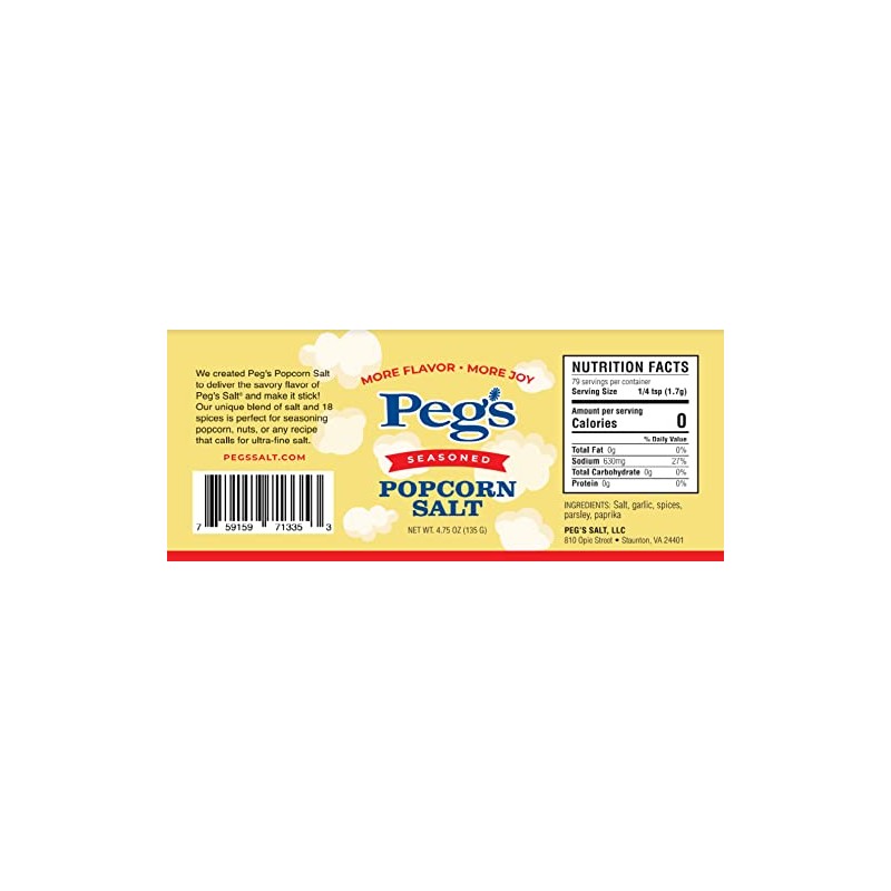 Peg's Popcorn Salt - It Sticks!