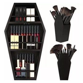 Estante Organizador Maquillaje Con Portabrochas Madera Negro