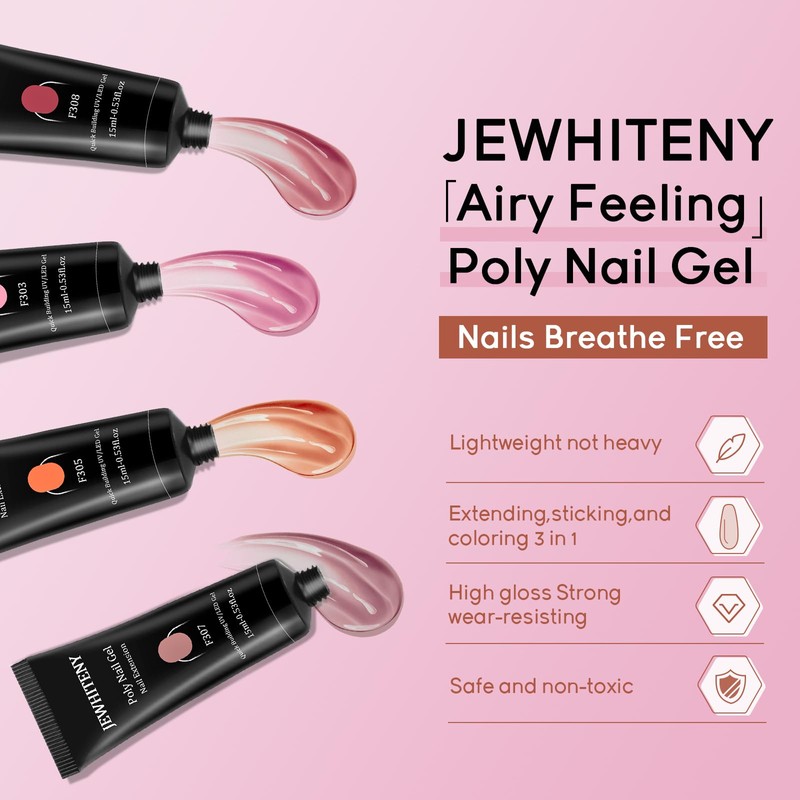 JEWHITENY Poly Extension Gel Nail Kit 14 PCS Poly Gel