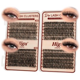 Higu clace Wimpern-Extensions 480pcs Einzel Wimpern, 4 Stills Lash Clusters Mixed 10-18MM, natürliche Wimpern Cluster, feine Wimpernverlängerung, einfach zu Hause anzuwenden
