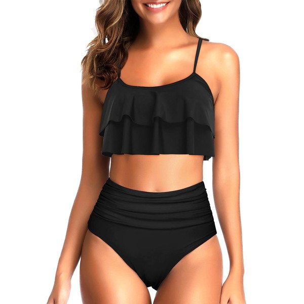 Tempt Me High Waisted Bikini Black Two Piece Swimsuits Tummy