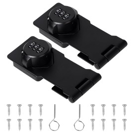 EXLECO Pack of 2 Hasp with Combination Lock, Padlock, Hasp Stainless Steel Cellar Lock, Cabinet Lock, Door Latch, Outdoor Security Hasp, Sliding Door Lock for Garden Gates, Gates, Garage, Black
