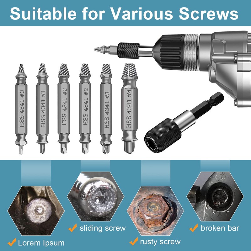 Screw Extractor Set, 6 Pieces Screw Extractor with Magnetic Bit