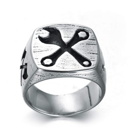 LAFATINA Men's Biker Wrench Signet Ring Wedding Rings Stainless Steel Mechanic Tool Ring, Stainless Steel