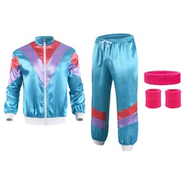 KEELYY 80s Outfit, Tracksuit Costume, 80s Jogging Suit and Accessories, Bad Taste Outfit, for Fancy Dress and Carnival, turquoise
