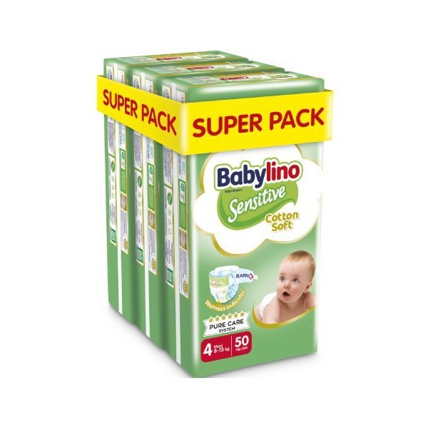 Babylino Sensitive Cotton Soft No4 (8-13 Kg) Super Pack 3x50, 150pcs (3x5201263082580)