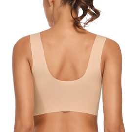 WOWENY Seamless Bras for Women Sleep Leisure Sports Yoga Bra Padded Wireless Thin Soft Comfy Pullover Tops Plus Size (Beige, S)