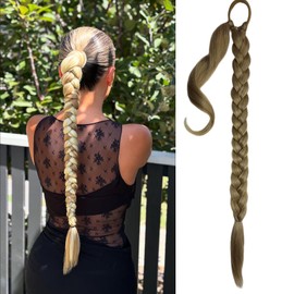 Drawstring Ponytail 27/613 Long Braid Ponytail Extension Braid Pony Tail Fluffy Natural Soft Synthetic Braided Extensions For Women (27/613, 24inch(Pack of 1))