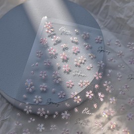 Flower Nail Art Stickers Decals Pink Cherry Flower Blossom Nail Decals 1PCS Self-Adhesive Shell Light Engraved Floral Nail Stickers Manicure Sliders for Spring Summer DIY Nail Art Decorations Supplies