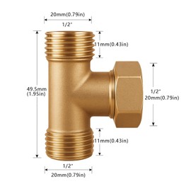XNTONG 1/2 Tee – 3-Way Shower Diverter Valve, 1/2” Male x Female x Male Tee Fitting, Solid Brass 1/2 Inch T Connector for PEX Plumbing, Shower Arm, Angle Valve, Bidet Sprayer with PTFE Tape