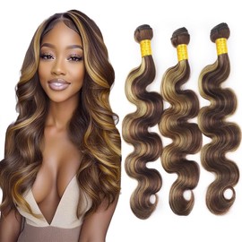 Biliisyff Piano Color P4/27 Highlight Human Hair Ombre Body Wave Bundles Blonde and Brown Weave Extensions Double Weft Wet and Wavy Bundles Silky and Soft for Black Women 12 14 16 Inch