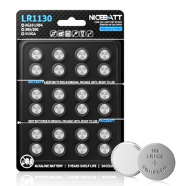 NICEBATT LR1130 AG10 Battery 24 Pack, 1.5V Long-Lasting 189 389 LR54 V10GA Alkaline Button Cell Batteries
