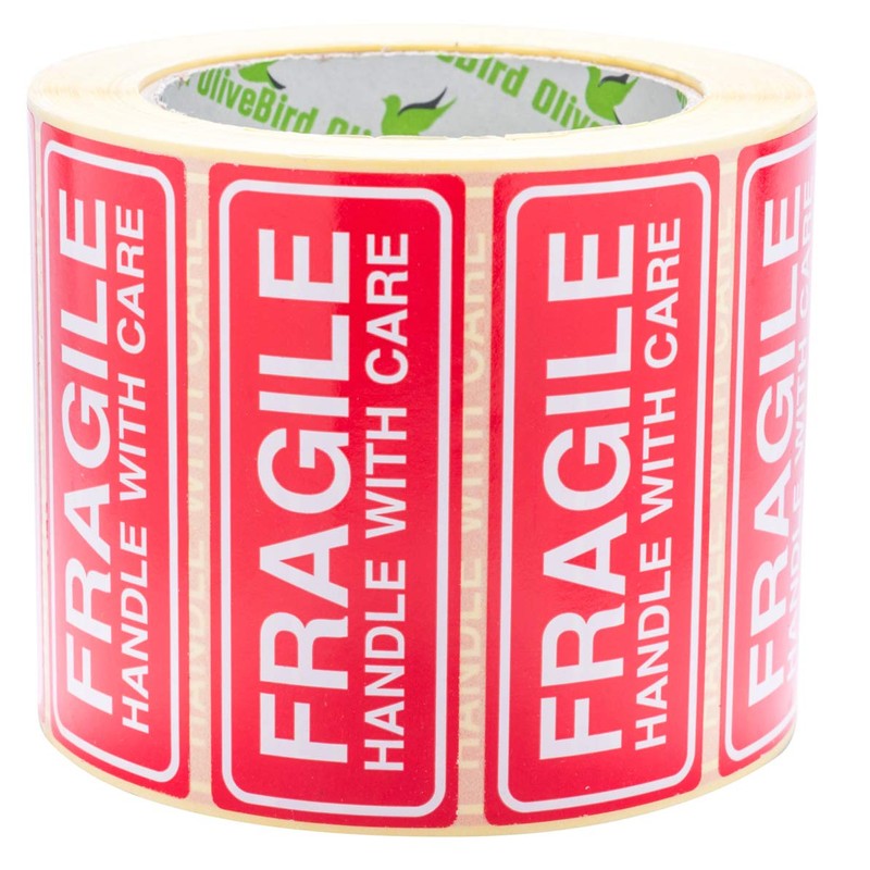 OliveBird Fragile Stickers 90 x 35 mm Large Labels White