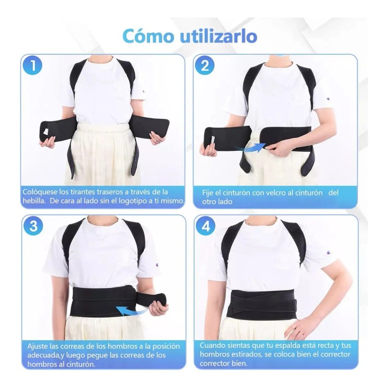 Soporte De Espalda Transpirable Y Ajustable Anti Joroba Full Negro